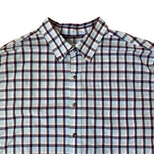 HB Performance Windowpane Plaid Button Down Shirt Men 1XL Blue Short Sleeve Dad